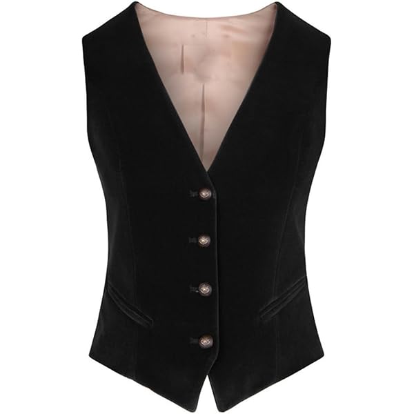 Women's Suit Vest Velvet V Neck 4 Button Formal Business